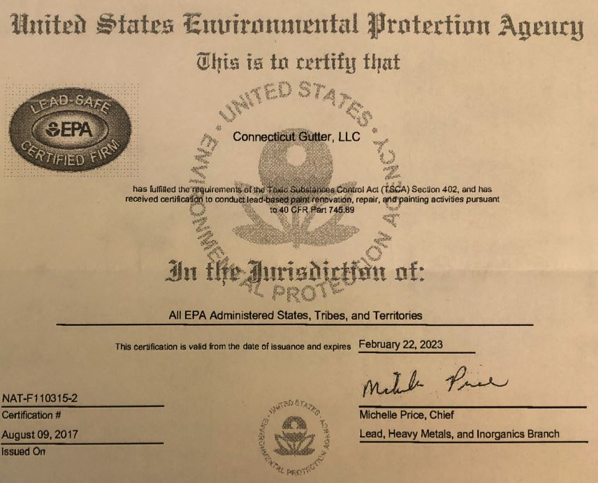 EPA Lead-Safe Certified Firm Certificate