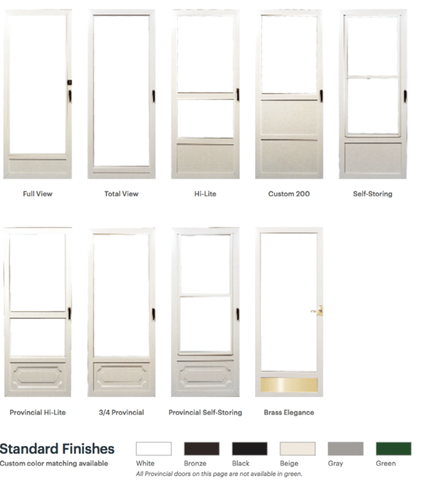A collection of custom storm doors