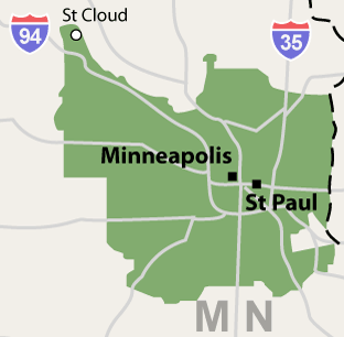 Service Area for Twin Cities Radon Services in Minnesota