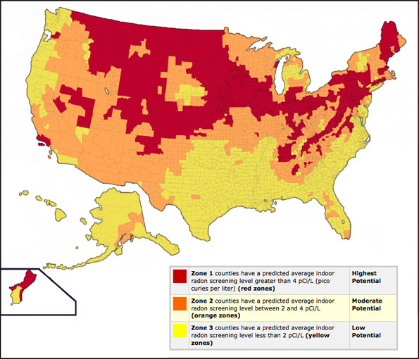 Radon Maps: Radon Zones in USA