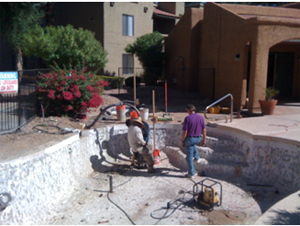 We can stabilize the soil beneath your pool without destroying it Pressure Grouting a swimming pool in tucson az